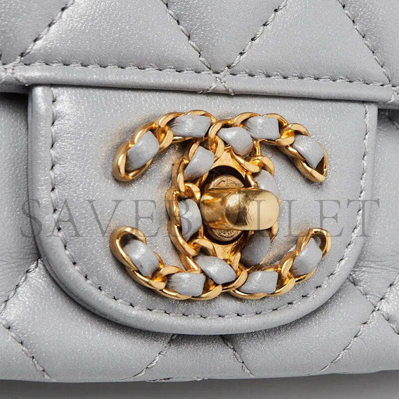 Ch**el silver quilted lambskin leather strass on top mini flap bag as4362 (20*13*6cm)